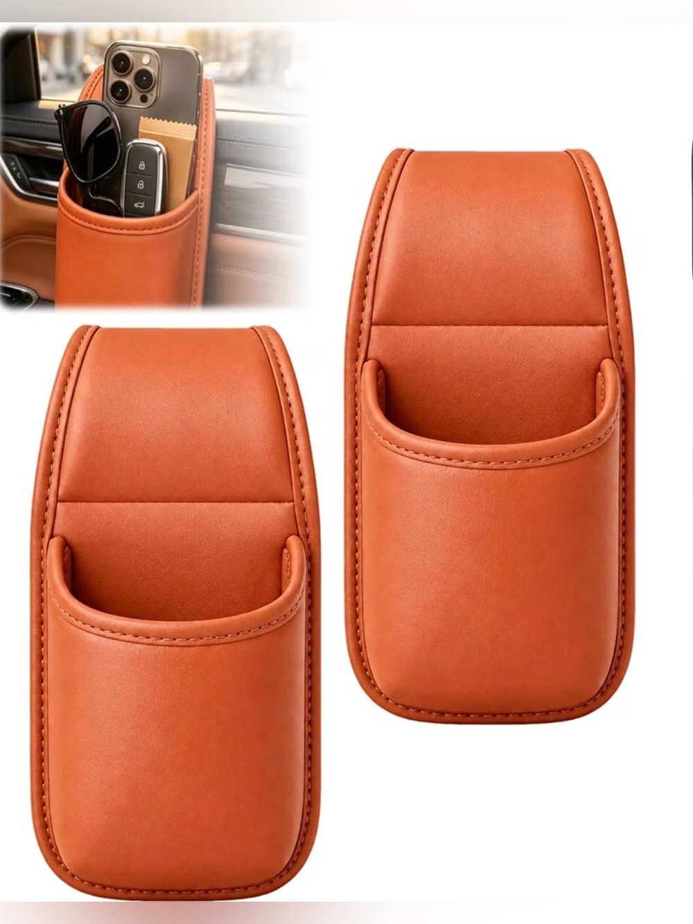 2 Pack Orange Multipurpose Leather Car Door Holder